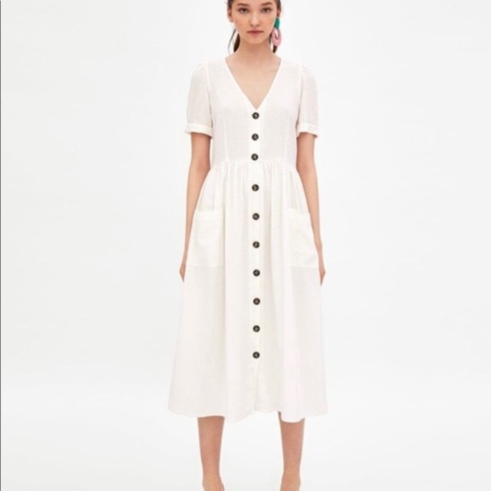 Zara TRF Linen Midi Dress
